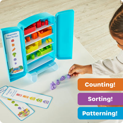 Learning Resources Sorting Snacks Mini Fridge - Play Food, Toddler Kitchen, Montessori , Color Sorting Sensory, Gifts for Boys and Girls, Preschool Games, Fine Motor Skills, Counting, Kindergarten