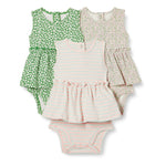 Amazon Essentials Baby Girls' Sleeveless Bodysuit Dress, Pack of 3, Sage Green Ditsy Floral/Stripe, 6-9 Months