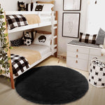 Black Round Rug 4Ft for Bedroom, Fluffy Circle Area Rugs for Living Room Decor Aesthetic, Shaggy Furry Circular Floor Carpet for Office Playroom Nursery Classroom, Modern Baby Kids Teen Boys Mens Rug