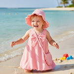 SODLON Baby Girl Dresses 6-12 Months Infant Clothes Summer Vintage Pink Bow Bubble Dress Sweet Linen 3-Piece Outfit with Sunhat & Bag Spring Sleeveless Sundress for Birthday Party Gifts