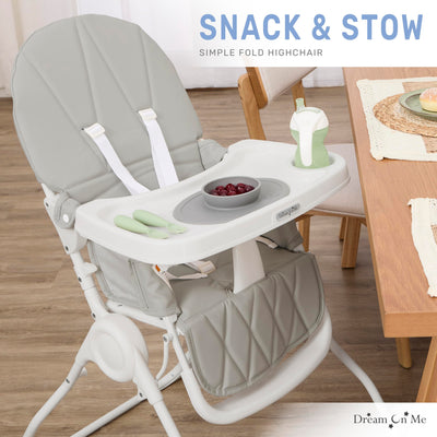 Dream On Me Snack and Stow Highchair | Adjustable Feeding Chair with Removable Tray, Lightweight, Foldable Design, Easy to Clean, Perfect for Toddlers & Infants