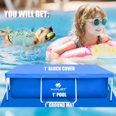 Hanjet 3.6 Foot x 13.8 Inch Kids Small Deep Pool for Adults Swimming Pool Above Ground, Rectangle Eco-Friendly Odorless Backyard Pool for Dog, Easy to Clean & Durable Frame for Toddlers