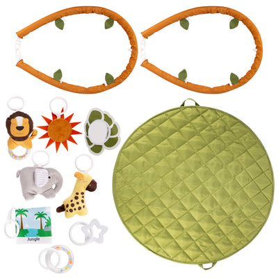 SnapPea Baby Activity Mat. Jungle Baby Play Gym Mat, Tummy Time Mat with 8 Baby Toys and Handle. Non Slip, Soft 37in Baby Play Mat. Portable Baby Gym, Infant Floor Playmat for Playroom, Nursery