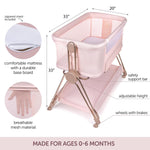 KOOLABABY Baby Bedside Sleeper - Bassinet & Bedside Crib with Height Adjustment & Wheels - Can Be Placed Next to Bed - Attaches to Parents Bed - Easy to Fold & Carry Bassinet for Girls (Pink)