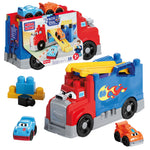 MEGA BLOKS First Builders Toddler Building Blocks Toy Set, Build & Race Rig with 19 Pieces, 2 Race Cars and Storage, Red, Ages 1+ Years