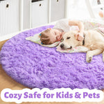 Amdrebio Purple Round Rugs 4Ft for Girls Bedroom Decor Aesthetic, Fluffy Fuzzy Circle Area Rugs for Kids Room, Soft Cute Furry Plush Shaggy Throw Lavender Carpet for Living Room, Baby Nursery, Dorm