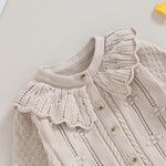 Baby Girls Knitted Cardigan Sweater Doll Collar Crochet Button Closure Cardigan Outerwear (Apricot, 6-12 Months)
