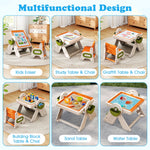 Costzon 6-in-1 Kids Table and Chair, Folding Height-Adjustable Art Easel w/Reversible Building Block Tabletop & Whiteboard, Bookshelf and Storage Baskets, Sand Water Play Table for 18+ Months (Orange)