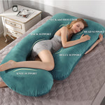 ALLOPERA Pregnancy Pillow, Full Body Maternity Pillow 57 inch, with Removable Washable Cover - Sleep Support for Legs, Back, Neck, Shoulder, HIPS, Belly, Velvet Cover (Dark Green)