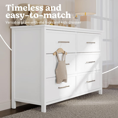 Graco Classic 6-Drawer Dresser – GREENGUARD Gold Certified, White Dresser for Bedroom, Kids & Nursery Storage Chest, Safety Interlocking Drawers, Pre-Installed Tracks, Kids Chest (White)