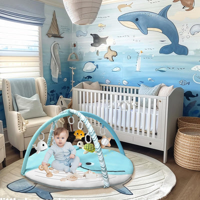 CebollaJojo Baby Play Gym Mat, Tummy Time Mat with 6 Detachable Toys，Washable Baby Activity Play Mat for Hearing,Visual, Sensory, Motor Development, Easy to Install & Clean, Baby Essentials Gift