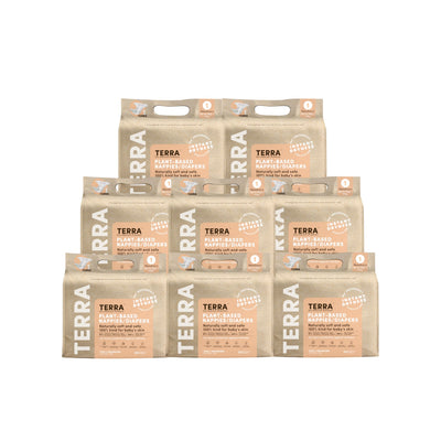 Terra Diapers Size 1: 85% Plant-Based Diapers, Ultra-Soft & Chemical-Free for Sensitive Skin, Superior Absorbency for Day or Nighttime Diapers, Designed for Newborns up to 11 Pounds, 192 Count