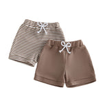 LIOMENGZI Toddler Baby Boy Summer Shorts Solid/Stripes Jogger Short Bottoms 2-Pack Infant Summer Clothes 6 12 18 Months 2T 3T (Brown, 0-6 Months)