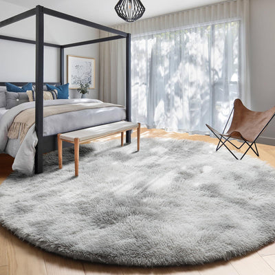 Amdrebio Tie-Dyed Light Grey Round Area Rugs for Bedroom, 4x4 ft Rug, Soft Fluffy Circle Rug for Living Room, Small Shag Fuzzy Carpet for Boys, Kids Room, Modern Floor Circular Rug, Farmhouse Rug