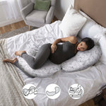 Boppy Total Body Pregnancy Pillow with Easy-on Removable Pillow Cover in Gray Scattered Leaves for Full-Body Support for Pregnancy and Postpartum Positioning