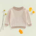 fhutpw Newborn Infant Baby Girl Boy Knit Sweater Crewneck Pullover Long Sleeve Chunky Sweater Toddler Fall Winter Clothes (Cream + Light Khaki, 0-3 Months)