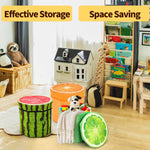 Covzoe 3 Pack Fruit Storage Stool, 12 x 12 Inch Folding Stool Ottoman with Foam Cushion, Collapsible Storage Seat Chest, Creative Organizer Stools Box for Patio Foot Rest