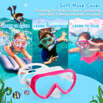 Kids Swim Mask 180° Snorkel Diving Mask, Anti-Fog Child Swim Goggles with Nose Cover No-Leak Swimming Goggles Anti-Shattered Lens for Youth 4-15 (Pink)