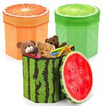 Covzoe 3 Pack Fruit Storage Stool, 12 x 12 Inch Folding Stool Ottoman with Foam Cushion, Collapsible Storage Seat Chest, Creative Organizer Stools Box for Patio Foot Rest