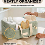 Toodly Baby Diaper Caddy Organizer with Portable Changing Mat - Teddy Fleece Diaper Organizer for Changing Table - Basket for Changing Essentials - Baby Essentials Organizer with Removable Dividers