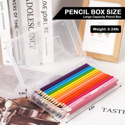 DANRONG Colored Plastic Pencil Box, Large Capacity Pencil Case, Pencil Boxs for Kids Adults, Hard Crayon Box Storage with Snap-Tight Lid for School Office Supplies (Clear)