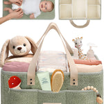 Toodly Baby Diaper Caddy Organizer with Portable Changing Mat - Teddy Fleece Diaper Organizer for Changing Table - Basket for Changing Essentials - Baby Essentials Organizer with Removable Dividers