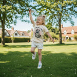 Toddler Baby Girl T-Shirt Summer Tops Letter Graphic Print Short Sleeve Crew Neck Tee Kids Cute Clothes (Raccoon Apricot, 12-18 Months)