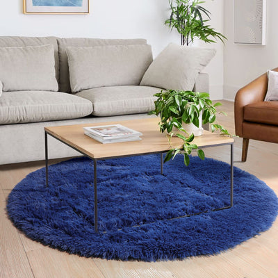 Navy Blue Round Rug 4Ft for Boys Room Bedroom, Washable Circle Area Rugs for Kids Room, Living Room Decor Aesthetic, Fluffy Shag Fur Throw Royal Dark Blue Carpet for Preppy Dorm Playroom Baby Nursery