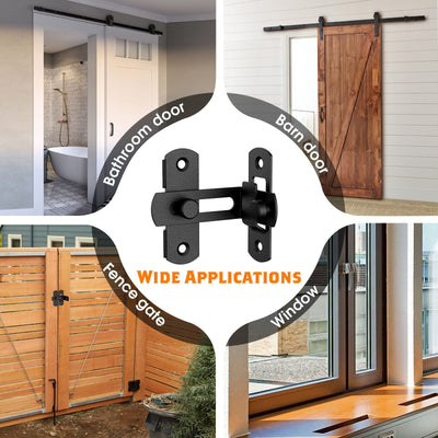 4 Packs 90 Degree Flip Barn Door Lock Latches, Matte Black Stainless Steel Gate Latch Security Door Latch for Barn Door, Pet Door, Bathroom, Cabinet Closet, Window, Sliding Door Lock