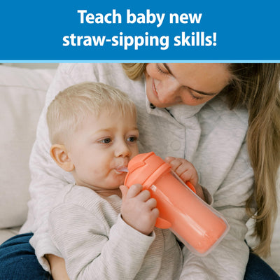 Dr. Brown's Milestones Insulated Sippy Cup with Straw and Handles, Spill-Proof Tumbler with Lid, Pink/Coral, 10 oz/300 mL, BPA-Free, 12m+, 2-Pack