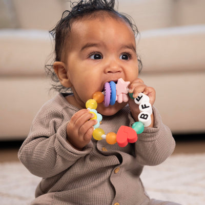 Infantino BFF Friendship Baby Teether – Soft Silicone Baby Teething Toy with Textures, Bright Colors, and Easy-Grip Design