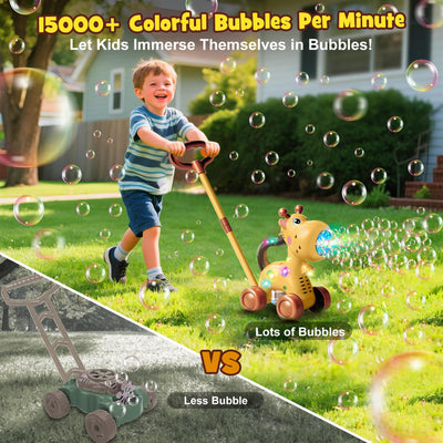 Nicmore Automatic Bubble Machine for Toddler 1-3: Giraffe Bubble Lawn Mover Outdoor Toy for 1 2 3 4 5 Year Old Boy Girl - Push or Handheld Bubble Maker Blower for Age 1-3 Kids Birthday Gifts