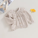 Baby Girls Knitted Cardigan Sweater Doll Collar Crochet Button Closure Cardigan Outerwear (Apricot, 6-12 Months)