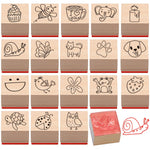 MotiMind 18 Pcs Cartoon Pattern Wood Stamps Set Wooden Rubber Holiday Stamps for Card Making Decoration and Scrapbooking Supplies