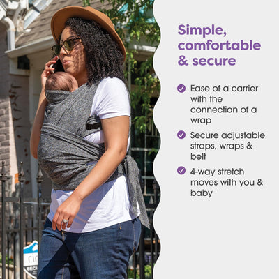 Boppy ComfyFit Adjustable Baby Carrier, 8-35lbs, Heathered Gray, Hybrid Carrier, Newborn to Toddler with Adjustable Straps & Comfort of A Baby Wrap