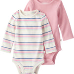 little planet by carter's Girl 2-pack Long Sleeve Bodysuits made with Organic Cotton, Striped, Rosewood Pink, 6M