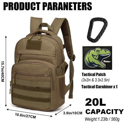 SunForMorning Kids Tactical Backpack Army Molle Bookbag Military Boys Backpack for School, Outdoor, Camping (Includes 2 Patches +1 Carabiner), Brown