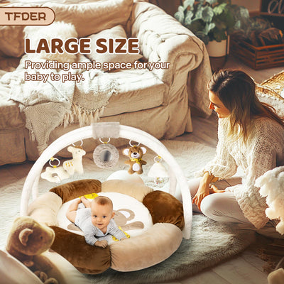 TFDER 6-in-1 Baby Gym Play Mat Plush, Tummy Time Mat with Removable Toys, Baby Activity Gym for Infant to Toddler Motor Skills and Sensory Development, Baby Essential Gift（Bear）