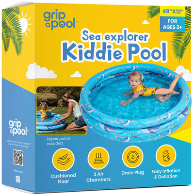 Inflatable Kiddie Pool for Toddlers, 48"X12" Round Plastic Blow Up Kids Swimming Pool, Outdoor Water Play, Ball Pit Toys for Kids Age 2 3 4 5, Summer Essential Baby Splash Pools with Cushioned Floor