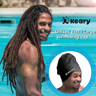 Extra Large Swim Cap for Braids and Dreadlocks Afro Hair Weaves Long Hair, Waterproof Silicone Cover Ear Bath Pool Shower Swimming Cap for Women Men Youth Adult Kids Girl to Keep Hair Dry, Black