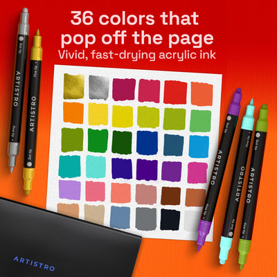 ARTISTRO 36 Precision Dual-Tip Acrylic Paint Markers – Paint Pens Set with Dot & Fine Tips for Fabric, Rock, Glass, Wood, Coloring Books – Classroom & Art Supplies Gift – Teacher Appreciation Gift