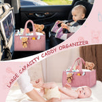 Teenyyou 2 Pcs Large Baby Diaper Caddy Organizers Christmas Gift Bags Nursery Diaper Storage Bin with Handle Doll Ornament for Holiday Favor Changing Table Car New Mom(Pink)