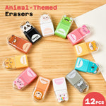 Sooez 12 Pack Pencil Erasers, Cute Animal Eraser with Clean up Roller and Cover, Latex-Free, Bulk Art Drawing Erasers for Teens & Teacher Classroom/School Supplies, Party Favor