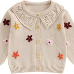 Toddler Baby Girl Cardigan Sweater Flowers Button Up Knitted Tops Infant Fall Winter Clothes