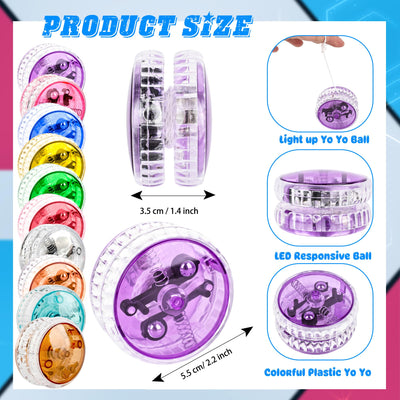 20 Pack LED Light Up Yo Yo Plastic Yoyo Glow in the Dark Yoyo Toys for Kids Party Favors Birthday Gifts Classroom Prizes Carnival Bulk Toys, 10 Colors