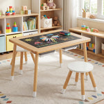 Costzon Toddler Sensory Table and Chairs, Wooden Table and Chair Set w/Double-Sided Boards & 2 Foldable Storage Bins, All-in-One Kids Activity Table for Draw, Sand, Water Play (3 PCS,Natural & White)