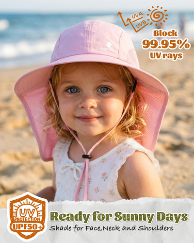 Camptrace Toddler Kids Sun Hats with Neck Flap UPF 50+ UV Protection Wide Rigid Brim Boys Girls Beach Swim Sunhat