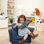 Melissa & Doug Denim Fabric Child’s Armchair (Kid’s Furniture, 23”L x 17.5”W x 18.3”H) Children's Furniture, Child's Reading Chair, Chairs for Toddlers, Oversized Kid's Armchair