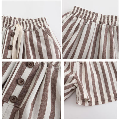 Ashmyova Classic Shorts for Boys Thin Cotton Stripe Elastics Waist Casual Summer Toddler Shorts Lightweight 2Pcs Size 6-12 Months