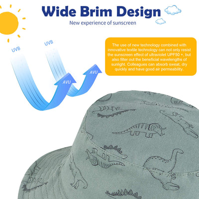Durio Baby Bucket Sun Hat Toddler Sun Hats Summer Beach Hat UPF 50+ Sun Protection Bucket Hats for Kids Infant Baby Boy Girl Gifts Seaweed Blue Dinosaur 12-24 Months